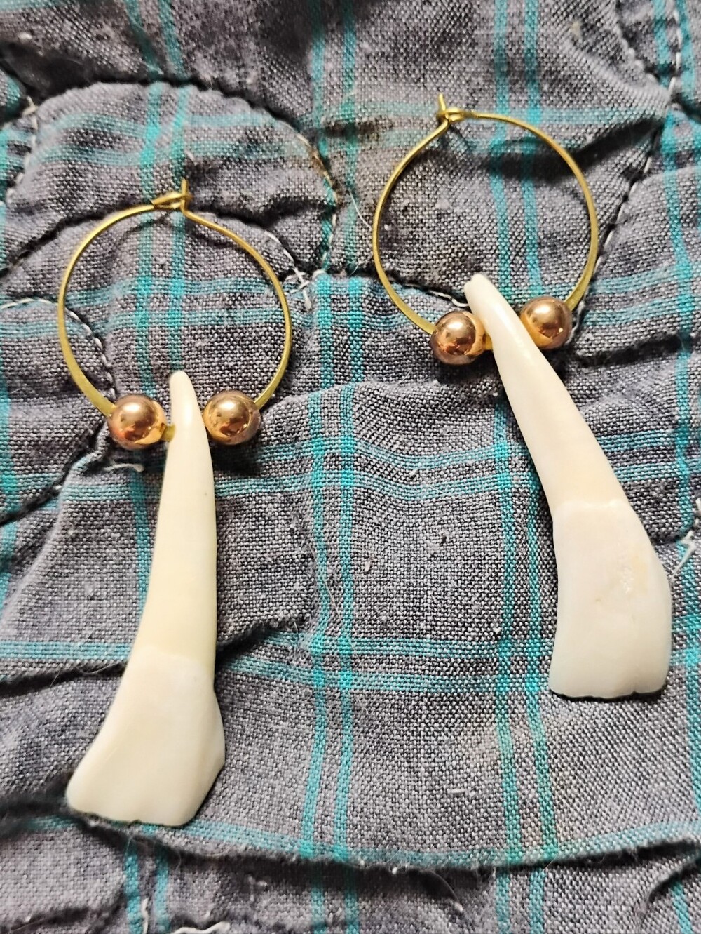 Buffalo Tooth Hoops with Rose Brass Accents